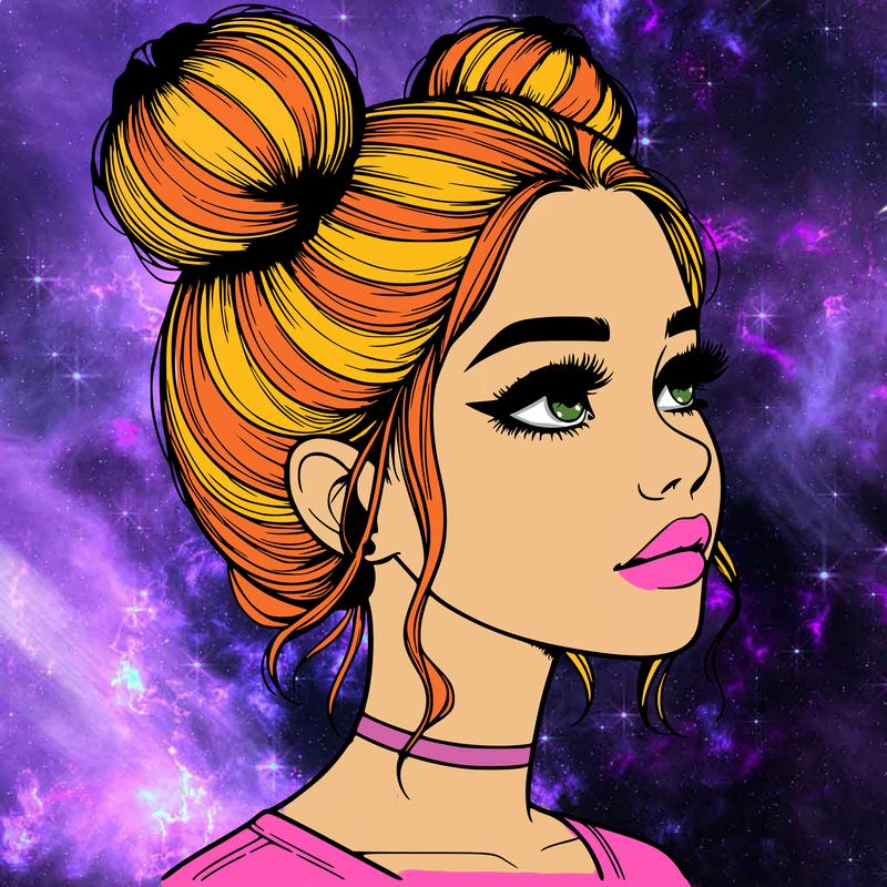 realistic girl with buns on the top of her head