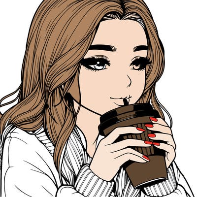realistic girl drinking coffee