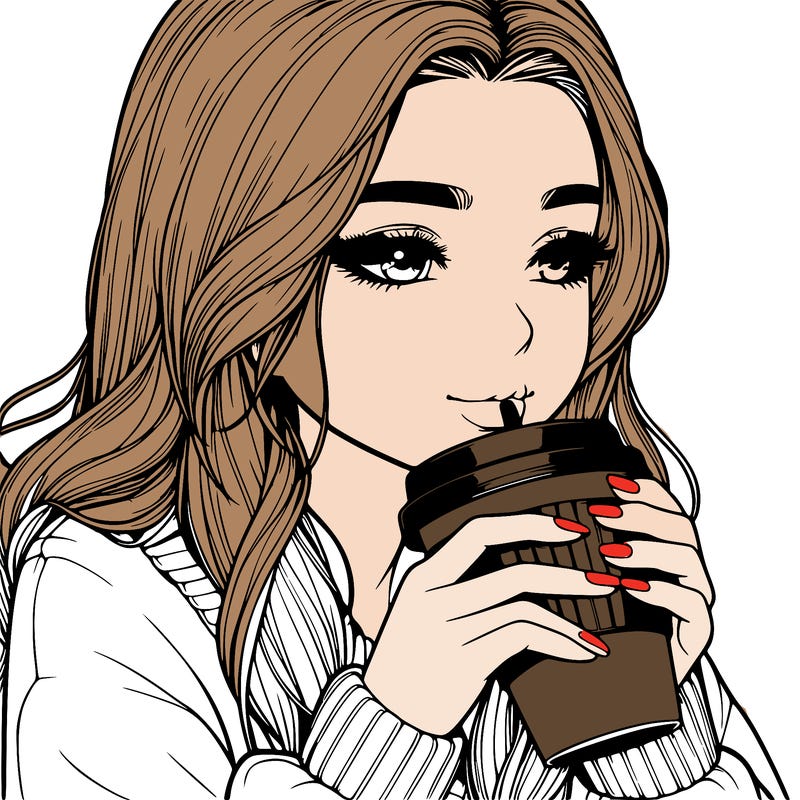 realistic girl drinking coffee