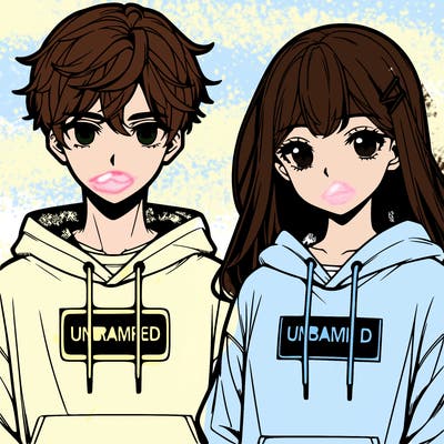 manga guy and girl wearing nike hoodies
