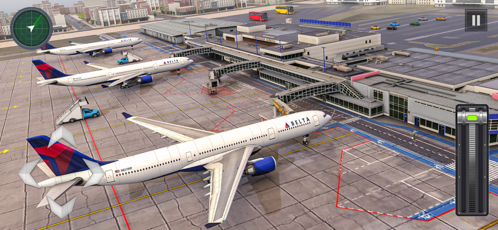 Plane Simulator: Airplane - Commercial airplanes parked at airport terminal gates in Plane Simulator Airplane