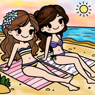 two girls relaing on the beach