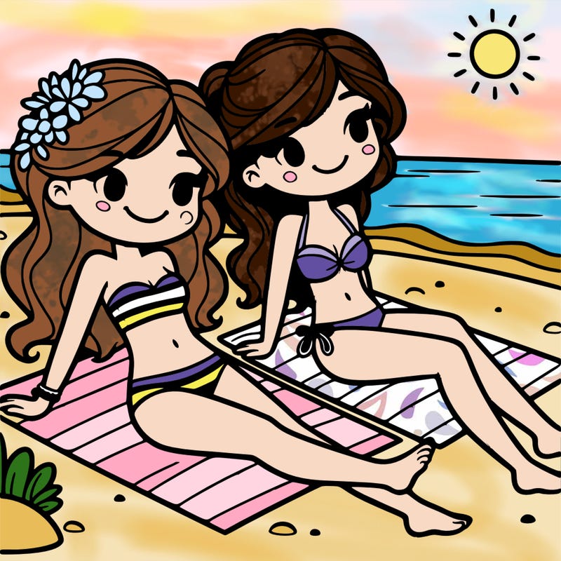 two girls relaing on the beach