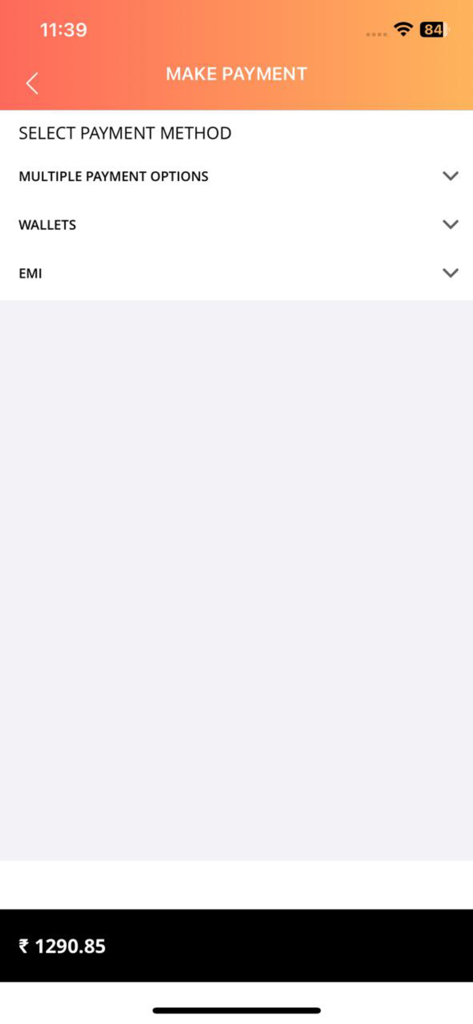 IRCTC Rail Connect app make payment screen with options for multiple payment methods wallets and EMI