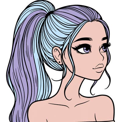 a beautiful and realistic girl with a high pony tail