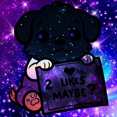 a puppy holding a sign that says 2 likes maybe?