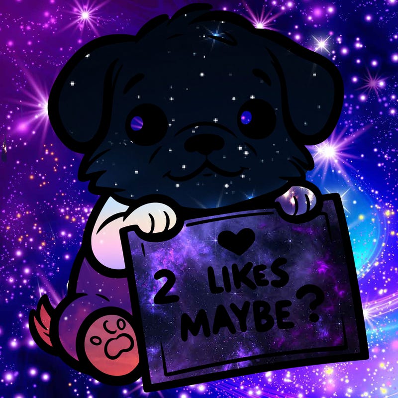 a puppy holding a sign that says 2 likes maybe?