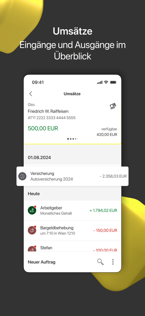 Mein ELBA-App - Mein ELBA mobile banking app turnover screen showing transaction history and account balance