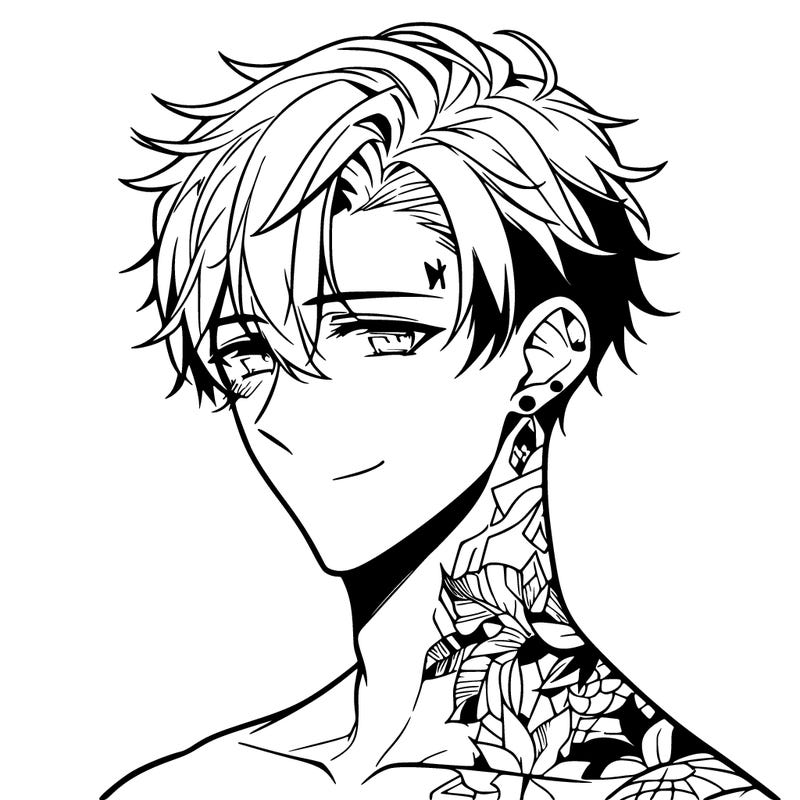 gay anime man with neck tattoo