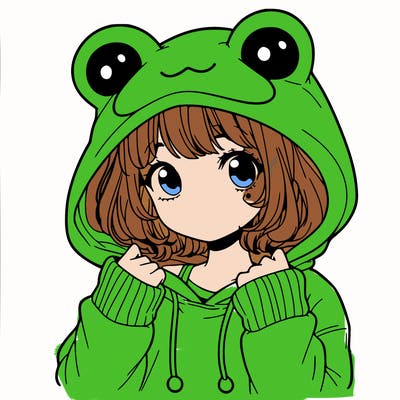 a cute teenage girl wearing a frog hoodie