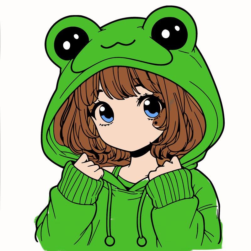 a cute teenage girl wearing a frog hoodie