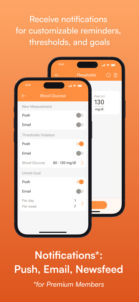Customizable notification settings for blood glucose thresholds and reminders in the MedM app