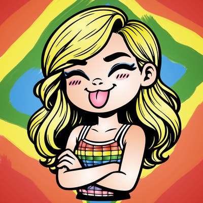 realistic girl crossing her arms and wearing a tank top with her tongue held out she has long hair