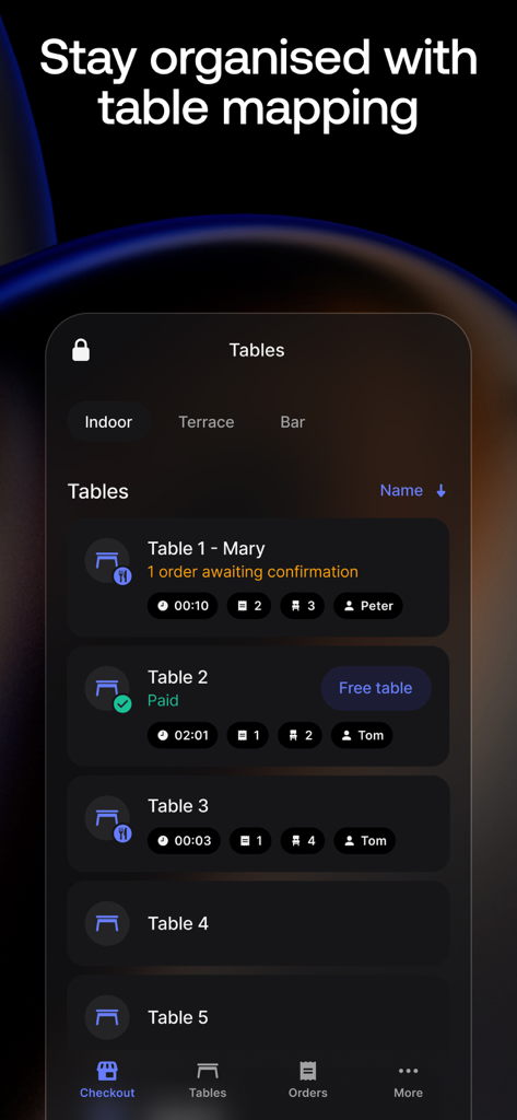 Revolut POS - Revolut POS app screen showing table mapping and restaurant management