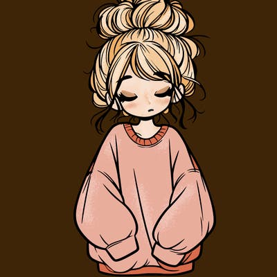 girl with baggy sweatshirt and messy bun