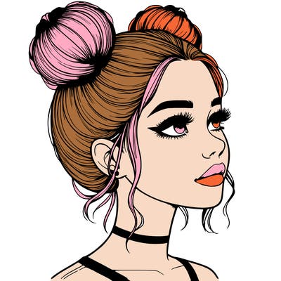 realistic girl with buns on the top of her head