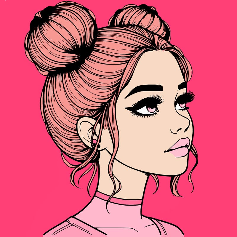 realistic girl with buns on the top of her head