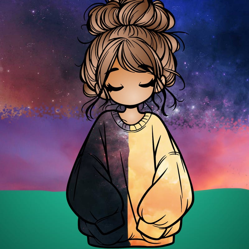 girl with baggy sweatshirt and messy bun