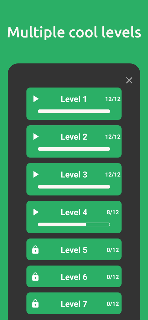 Chemistry quiz app level selection screen showing progress through multiple learning stages