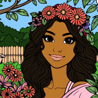 bold and clean realistic pretty face woman in garden