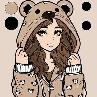 realistic girl in a animal pjs hoodie