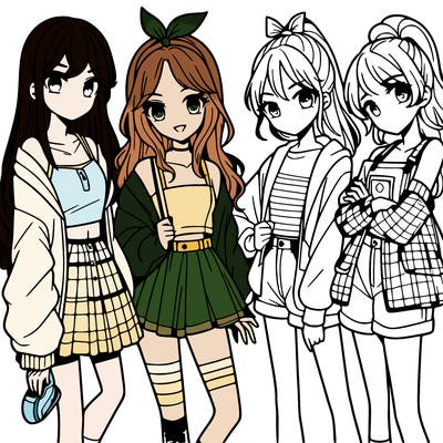 teen manga girls group of 4