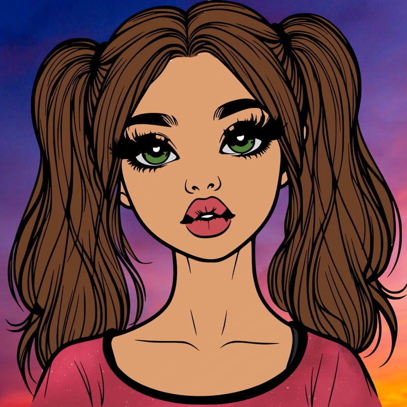 realistic girl with ponytails and lips