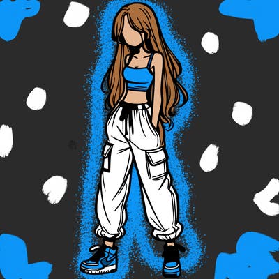 girl in baggy pants crop top and long hair