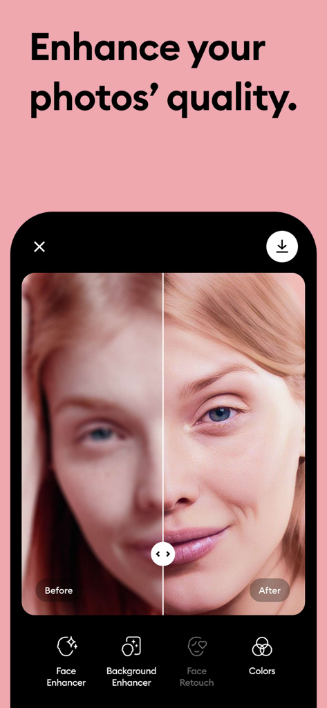 A before and after comparison of a blurry photo transformed into a sharp high definition portrait using AI