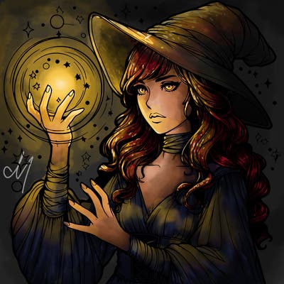 realistic women sorcerer using magic