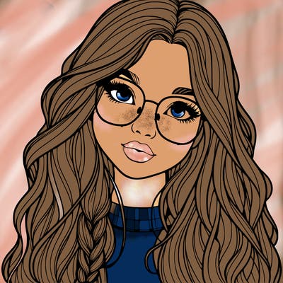 girl with long hair and freckles and glasses realistic