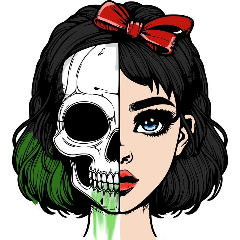 realistic girl with half skull mask