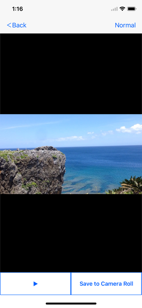 Video 2 CameraRoll  Home Video - Interface showing a scenic ocean video with a button to save to camera roll