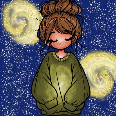 girl with baggy sweatshirt and messy bun