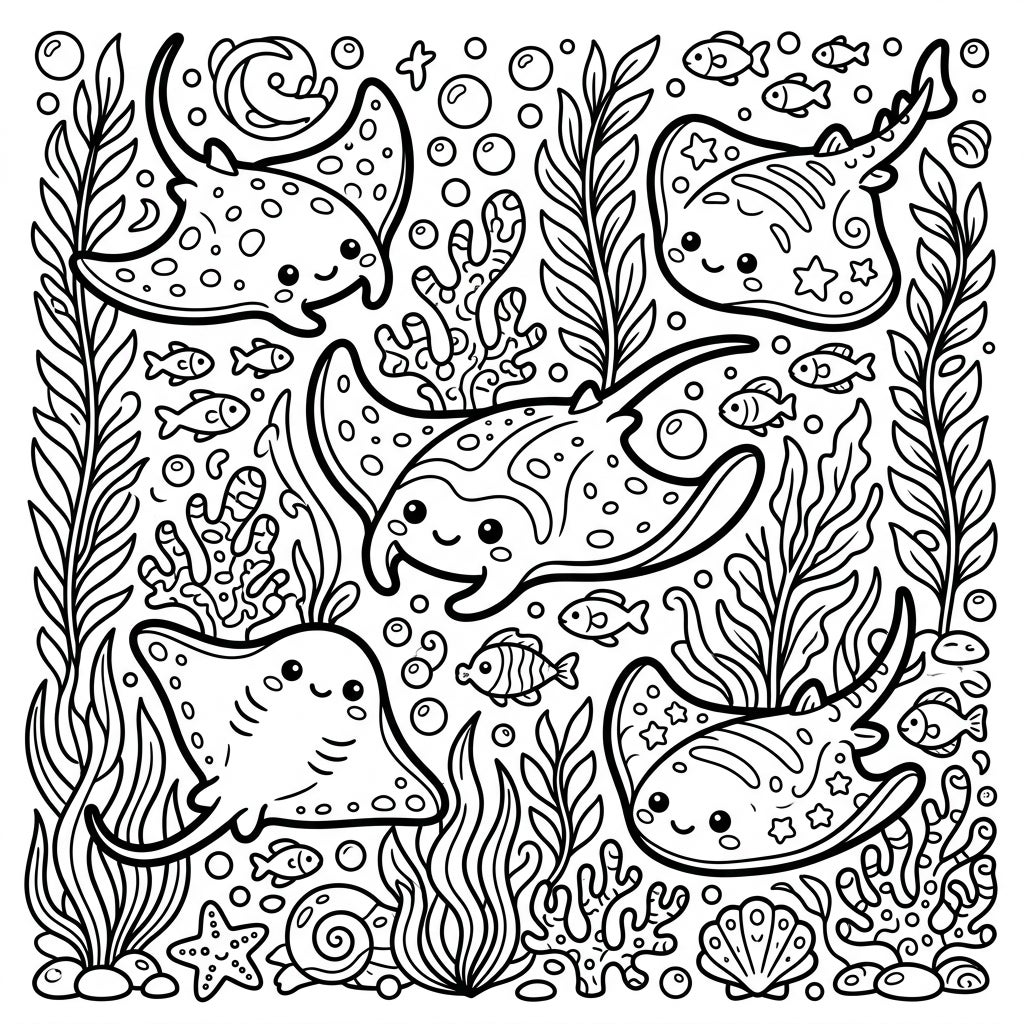 Kawaii Rays & Skates Coloring Page - Free Printable — Color Pop