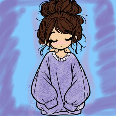 girl with baggy sweatshirt and messy bun