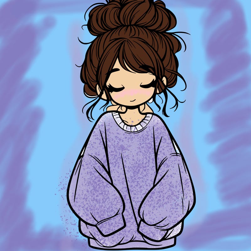girl with baggy sweatshirt and messy bun