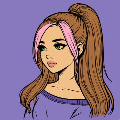 realistic girl with a high ponytail