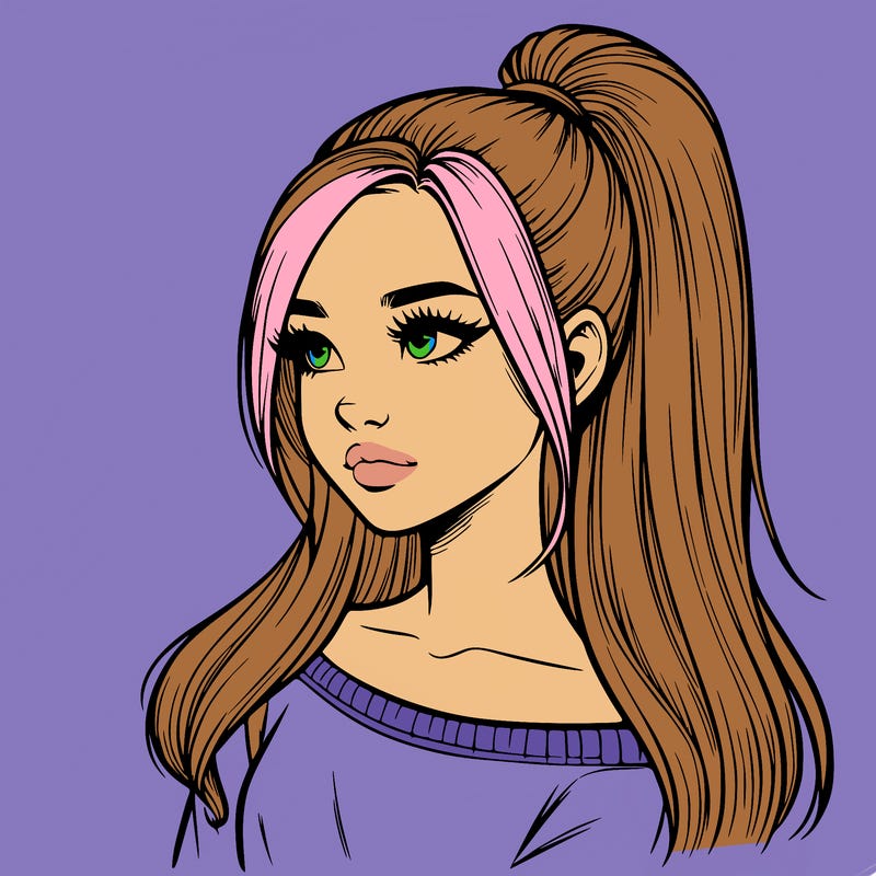 realistic girl with a high ponytail
