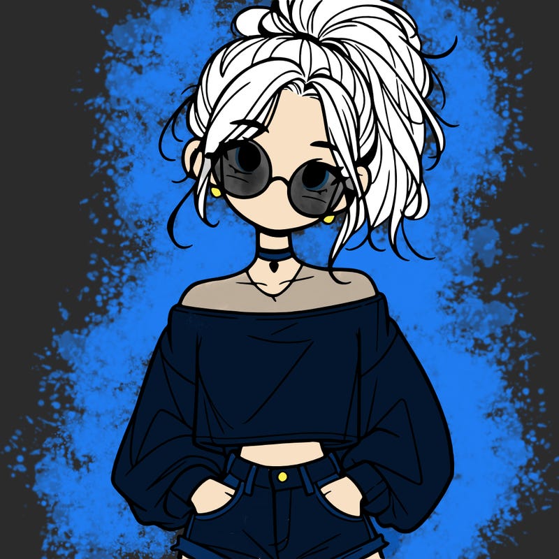 girl with a messy ponytail glasses a baggy crop top and jean shorts