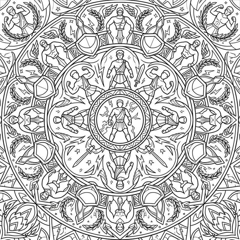 Dive into a world of myth and heroism with this stunning Demigod Mandala coloring page. Designed with clear lines and captivating symmetry, it offers a relaxing and engaging artistic escape perfect for seniors.