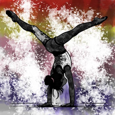 realistic gymnastic hand stand girl in four splits