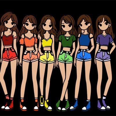 a group of girls wearing crop tops and shorts