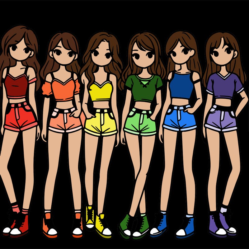 a group of girls wearing crop tops and shorts