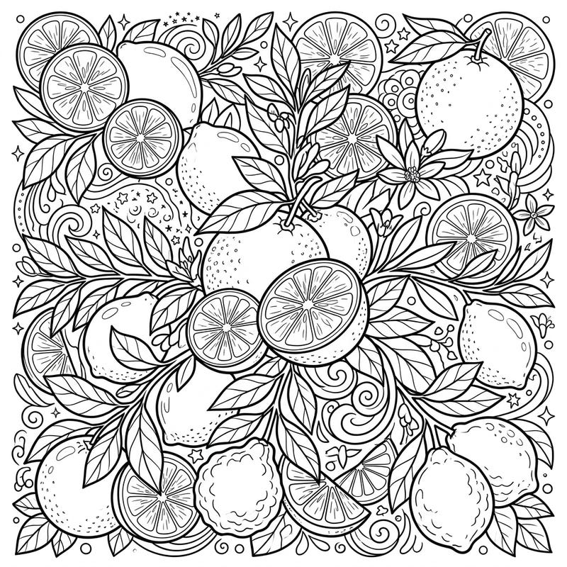 Unleash your creativity with this vibrant citrus fruit coloring page, perfect for teens seeking an engaging artistic challenge. Featuring a rich medley of lemons, oranges, and exotic bergamots, it promises a refreshing coloring experience.