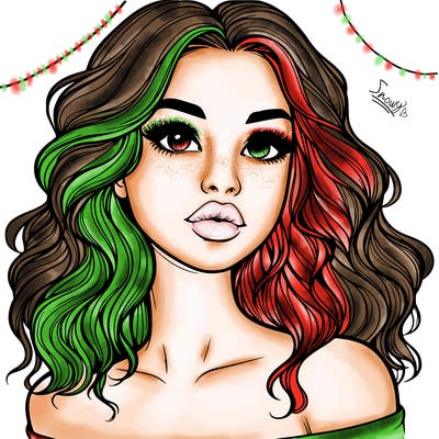 realistic girl with wavy hair and lips