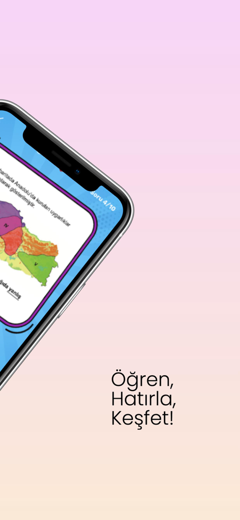 Une capture d'écran mobile d'une application de quiz de géographie montrant les civilisations anatoliennes anciennes sur une carte de la Turquie.