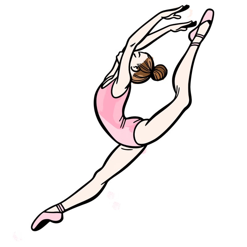 gymnast doing a leap in a leotard with a bent back leg