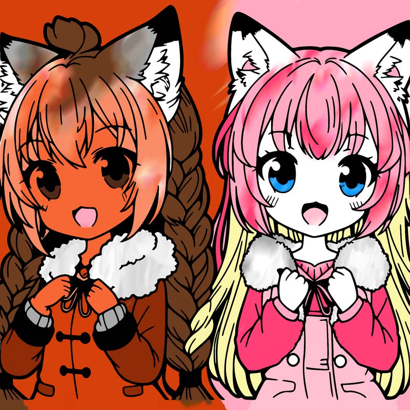 2 girls fox anime