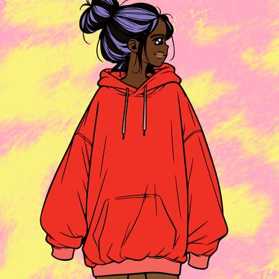 realistic girl with a oversized sweatshirt on and a bun